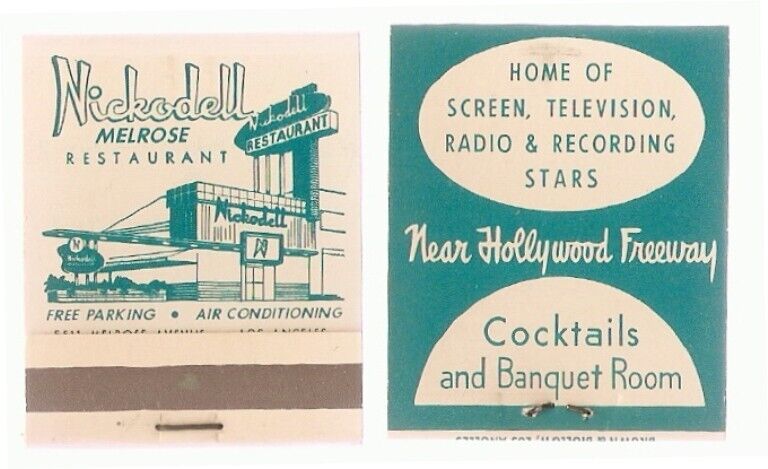 Nickodell Restaurant Matches Vintage Matchbooks Set 5 Arnaz Lucy Ball Paramount