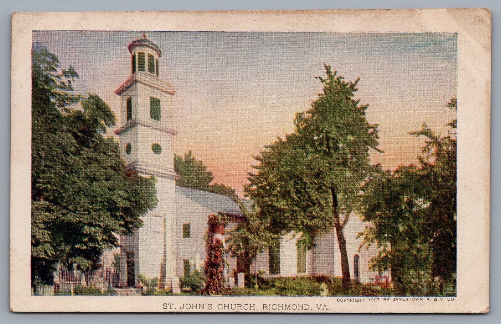 1907 St. John\'s Church Richmond Virginia Antique Postcard Cemetery Architecture