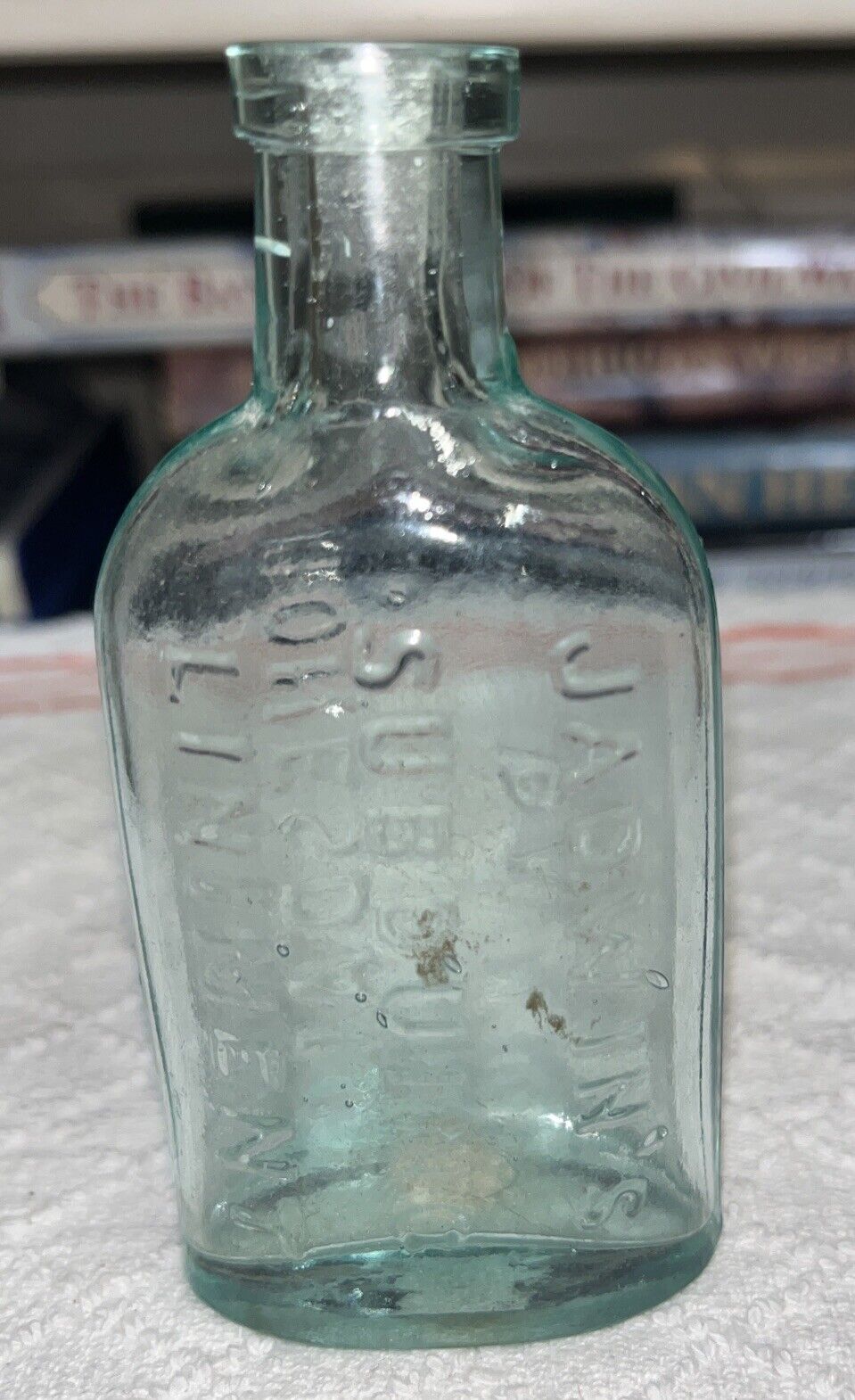 RARE~Antique 1890’s HONESDALE   Pa. Jadwin’s SUBDUING Liniment EMBOSSED GLASS