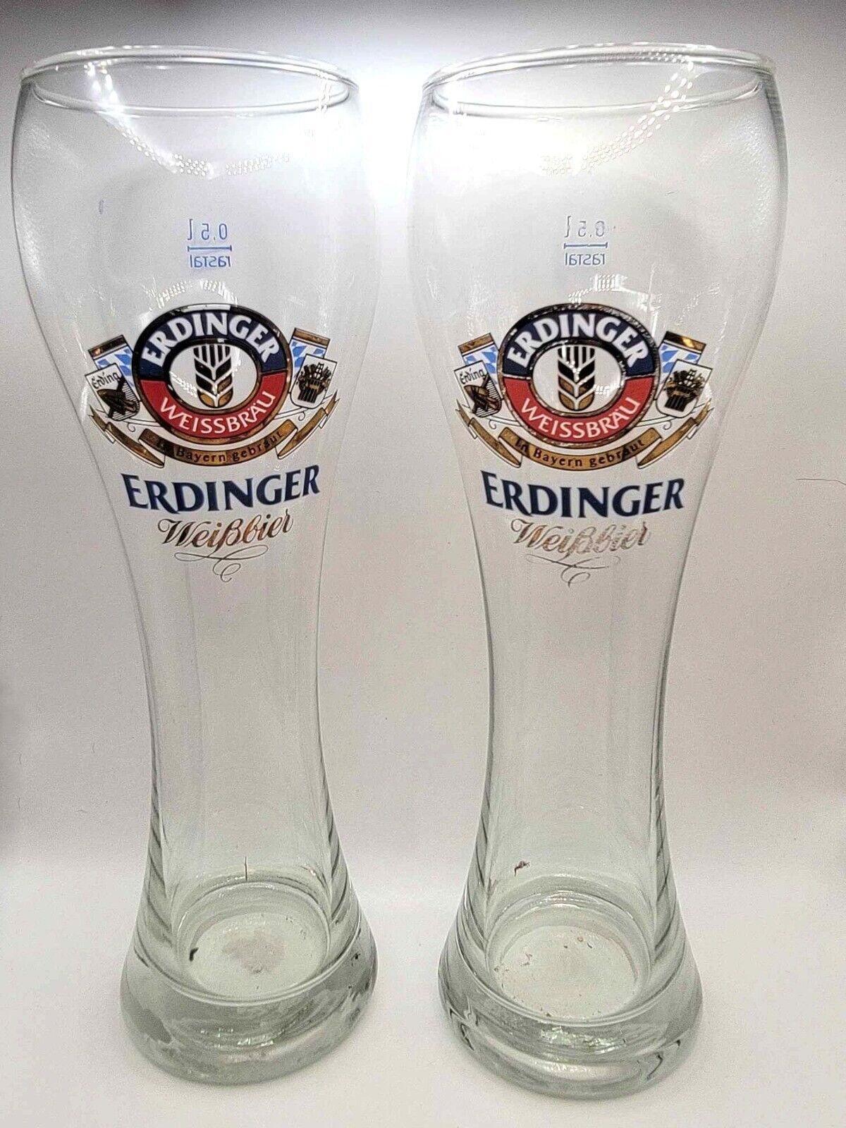 Erdinger Weissbier 0.5 L Tall Beer Clear Glasses Set of 2