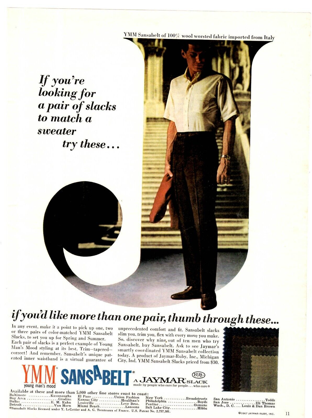 1967 Print Ad YMM Sansabelt A Jaymar Slack Mens If you\'re looking for a pair