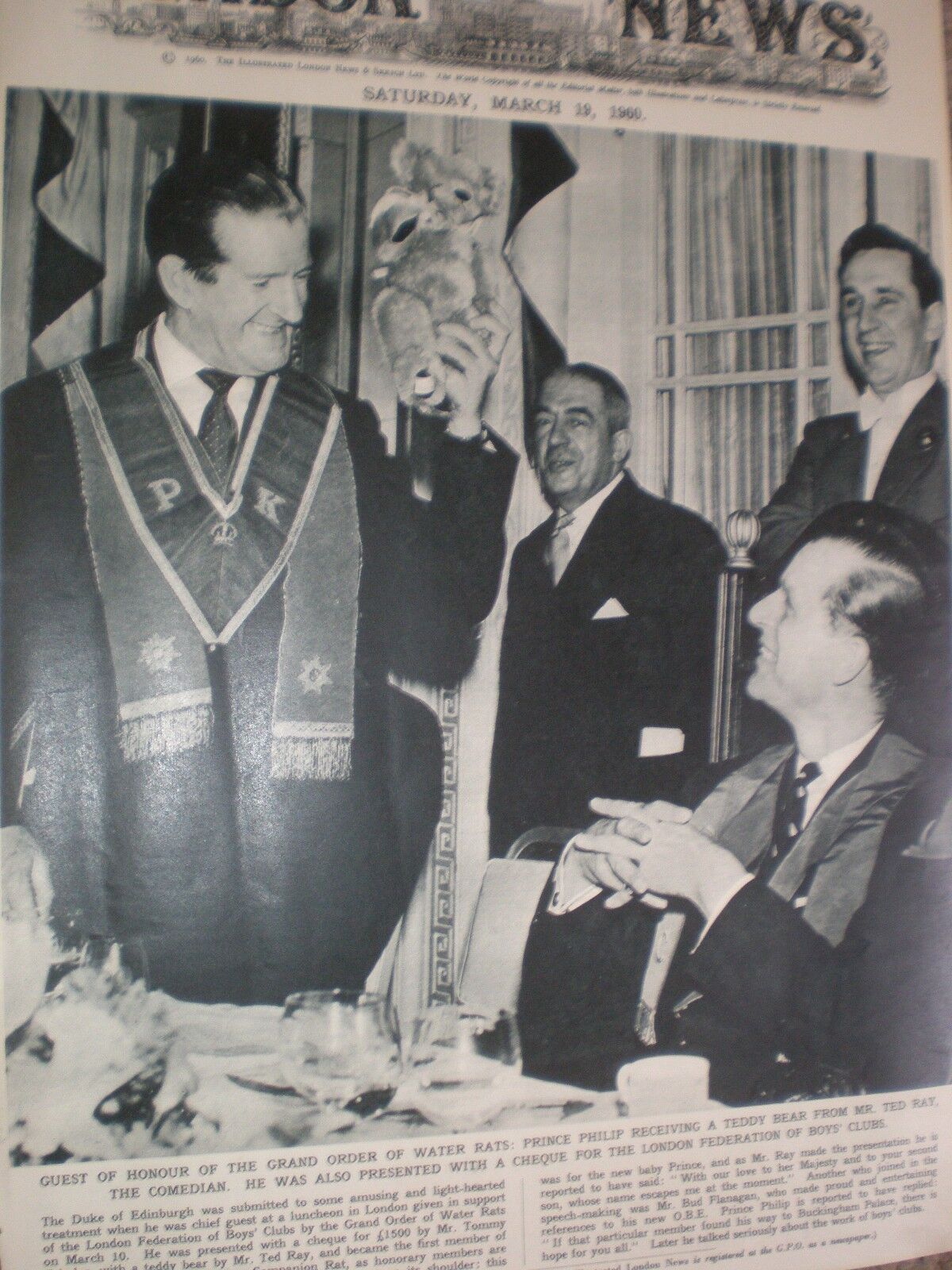 Photo article Ted Ray Prince Philip Grand Order Water Rats 1960 ref AV