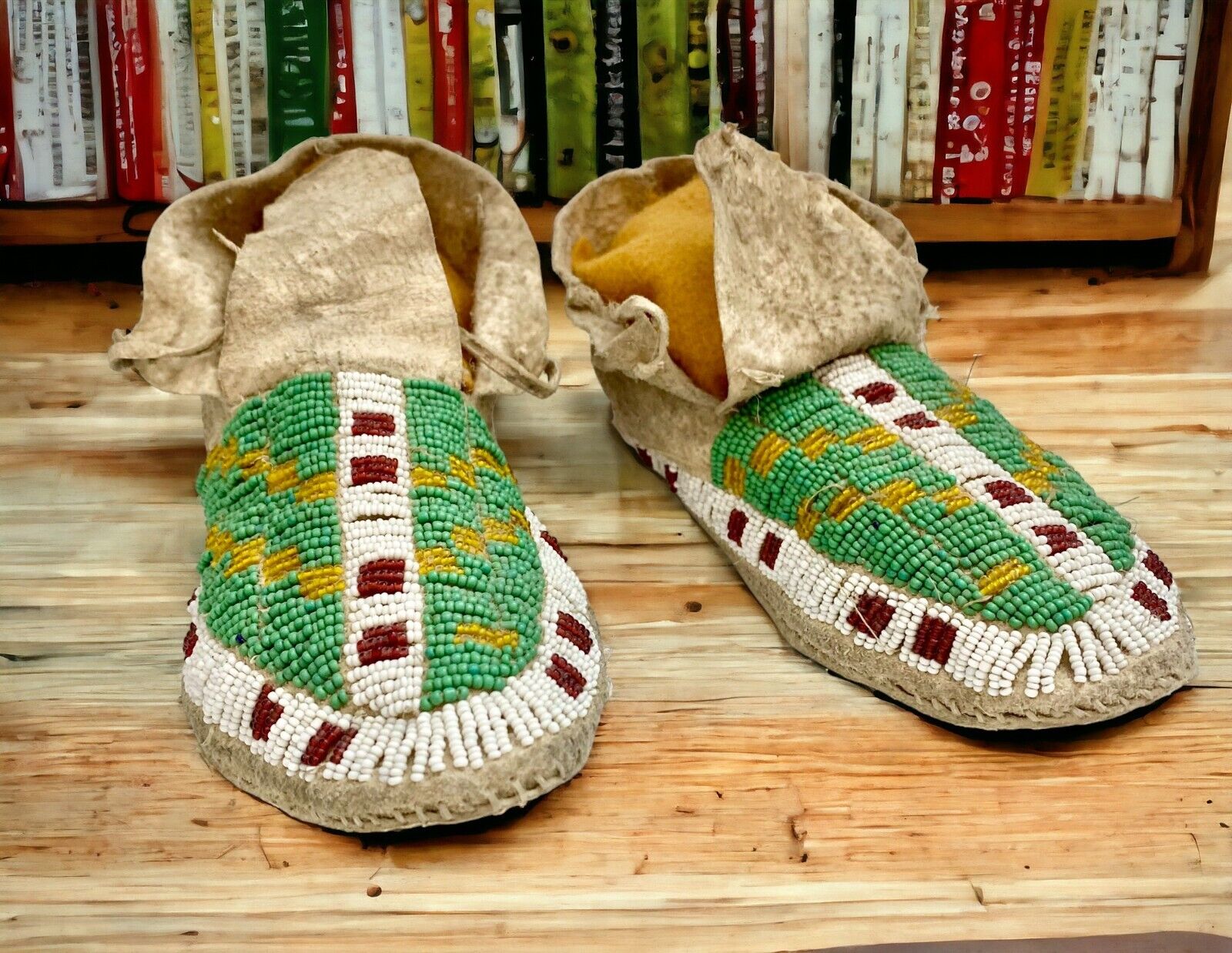 Sioux Indians Fully Beaded Ceremonial Moccasins w/Tassels Vintage Late 1800's
