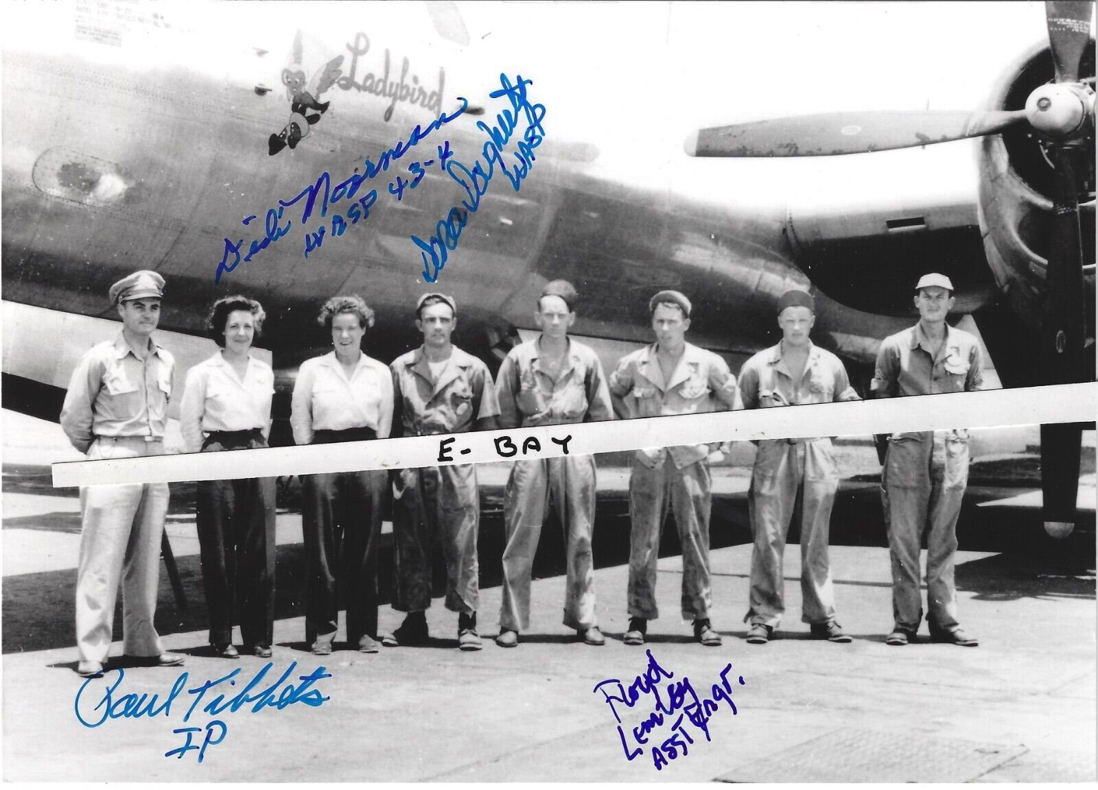 Paul Tibbets & Wasp Pilots, B29, Signed 5 x 7 by Four Crewmembers, Rare? 509th