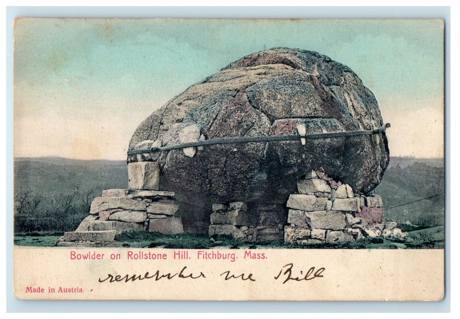 1905 View Of Bowlder On Rollstone Hill Fitchburg Massachusetts MA Postcard