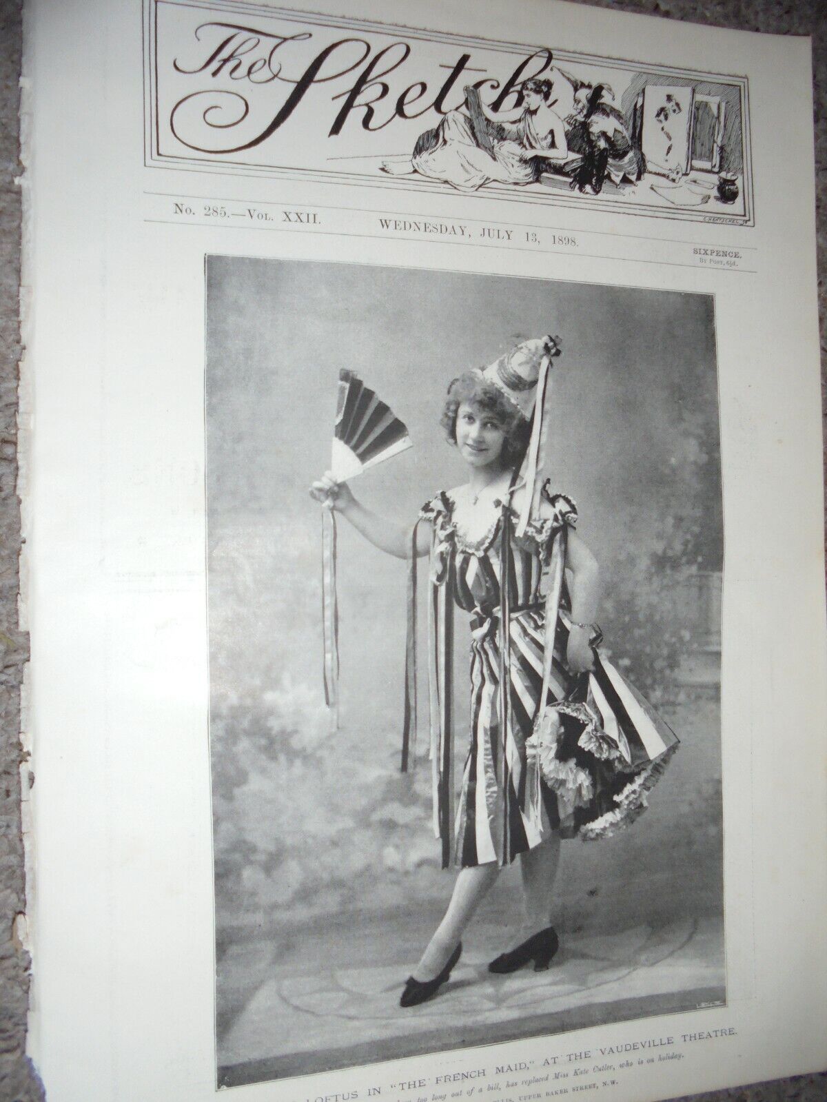 Printed photo actress Kitty Loftus in The French Maid at Vaudeville 1898 ref Ak