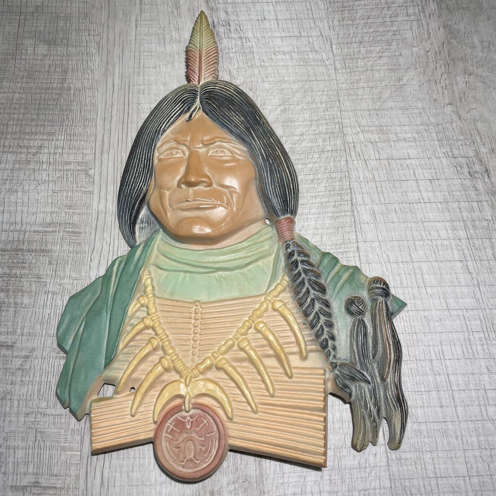 VINTAGE Sexton Wall Art 1970’s Cast Metal NATIVE AMERICAN INDIAN Plaque MCM