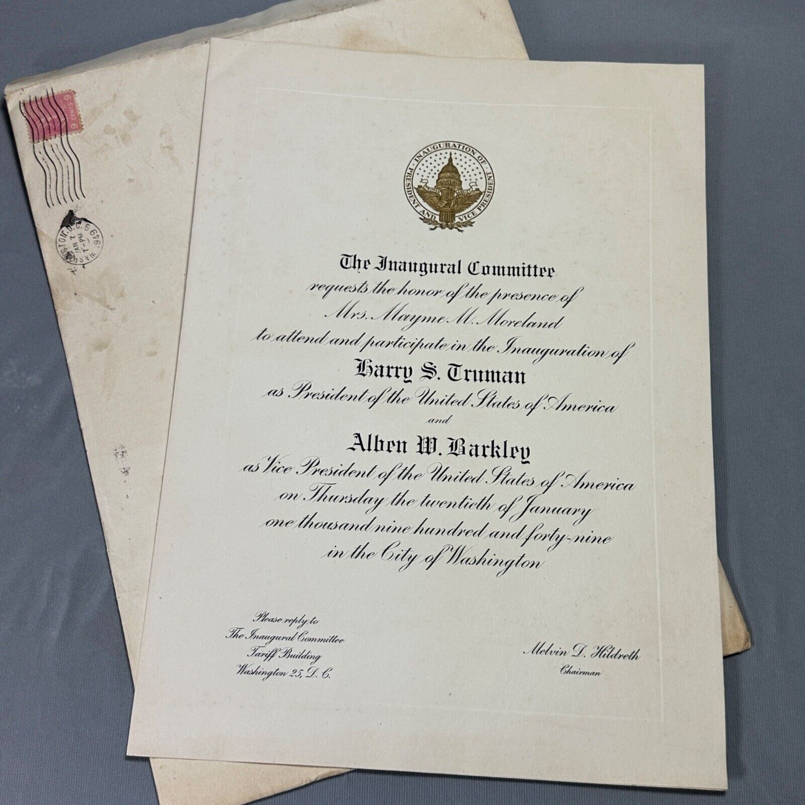1949 Harry Truman Inauguration Invitation