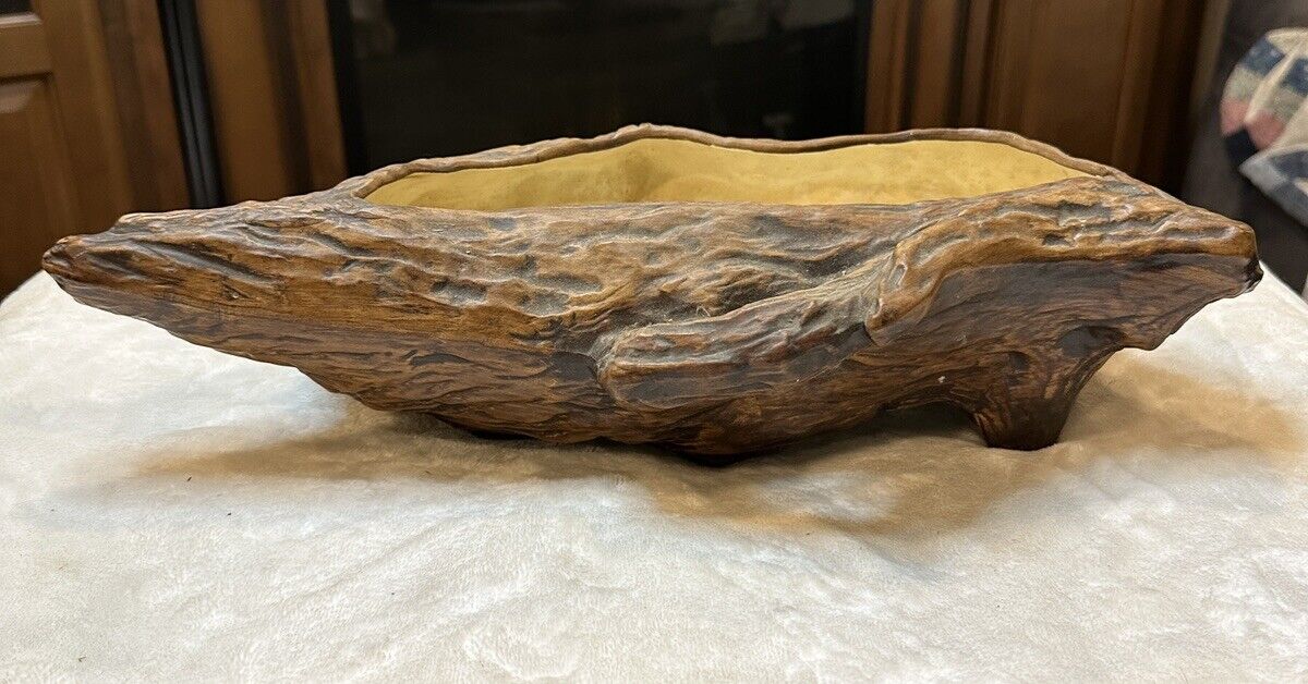Vintage Driftwood Ceramic Planter Tree Branch Log USA #520 Mold. LARGE