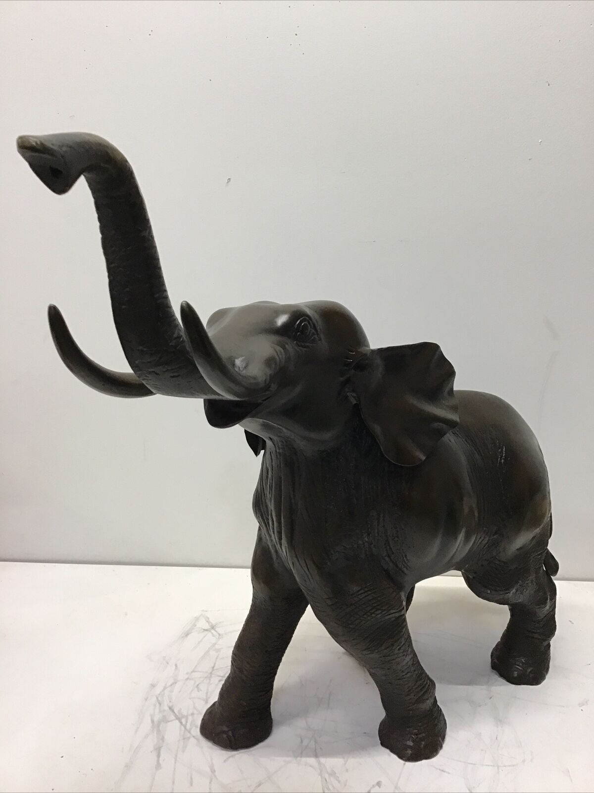 Large Cast Bronze Elephant Trunk Up 19.5” Tall, 20.5” Long - Over 21 Pounds