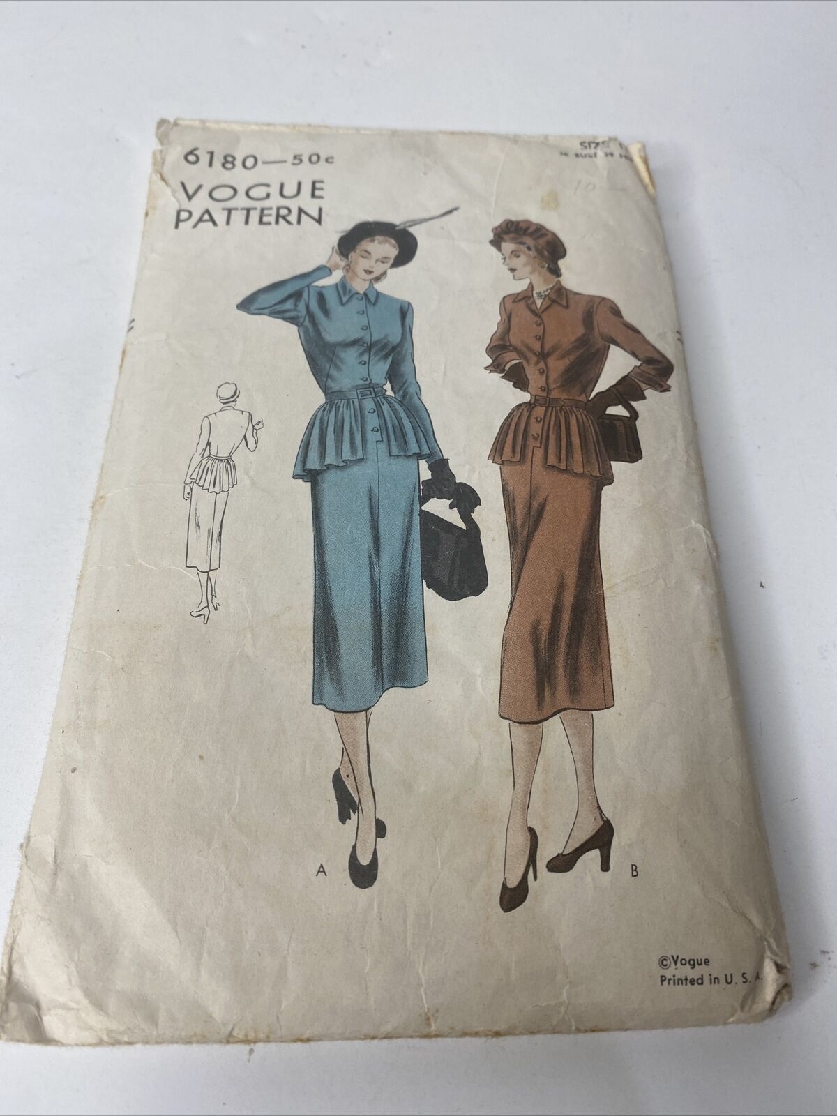 Vogue Vintage Sewing Pattern 1930s 1940s Dress 6180 Sz 18