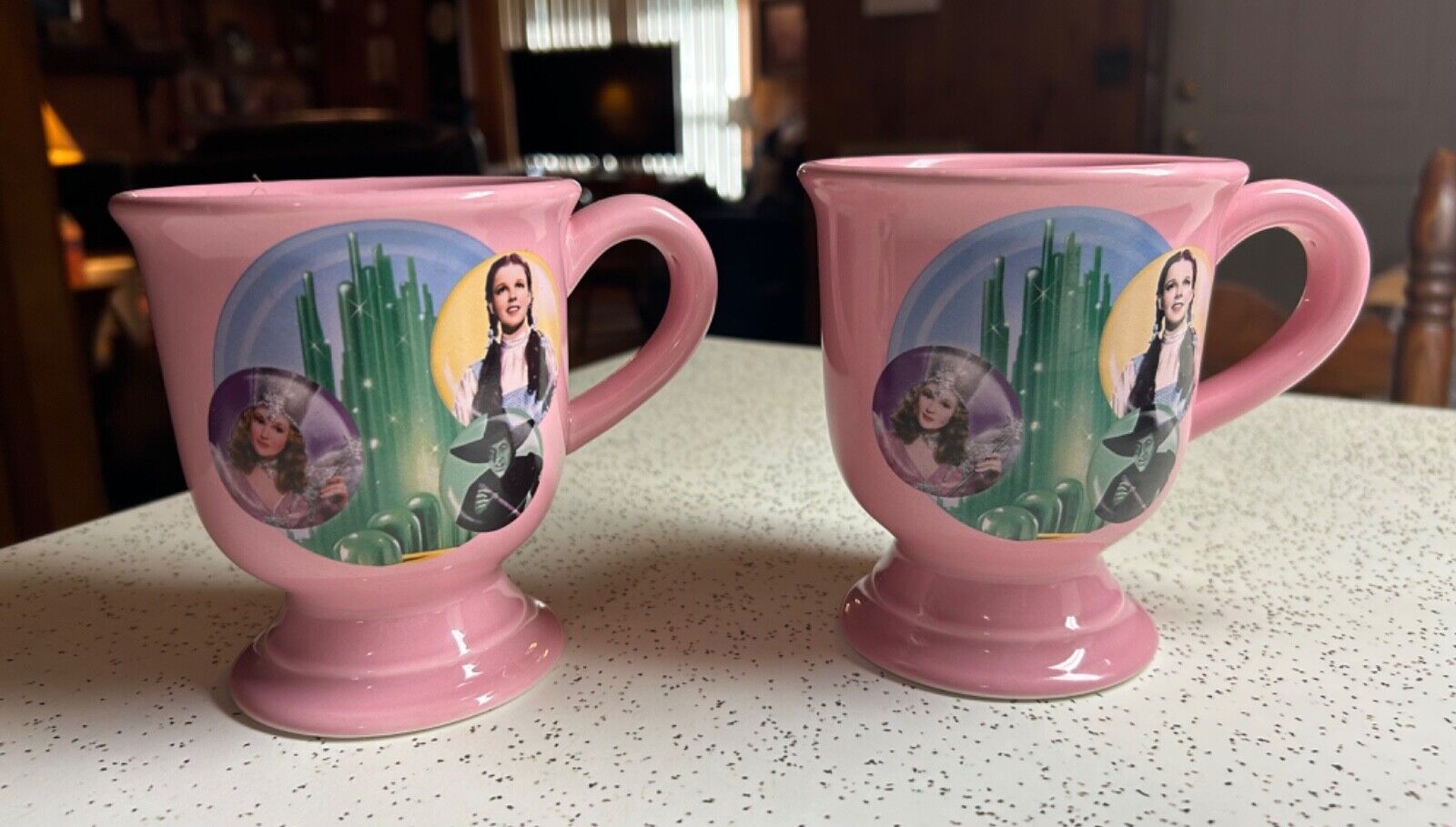 Lot of 2 Vintage Wizard of Oz Pink Ceramic Pedestal Coffee Mug by Vandor