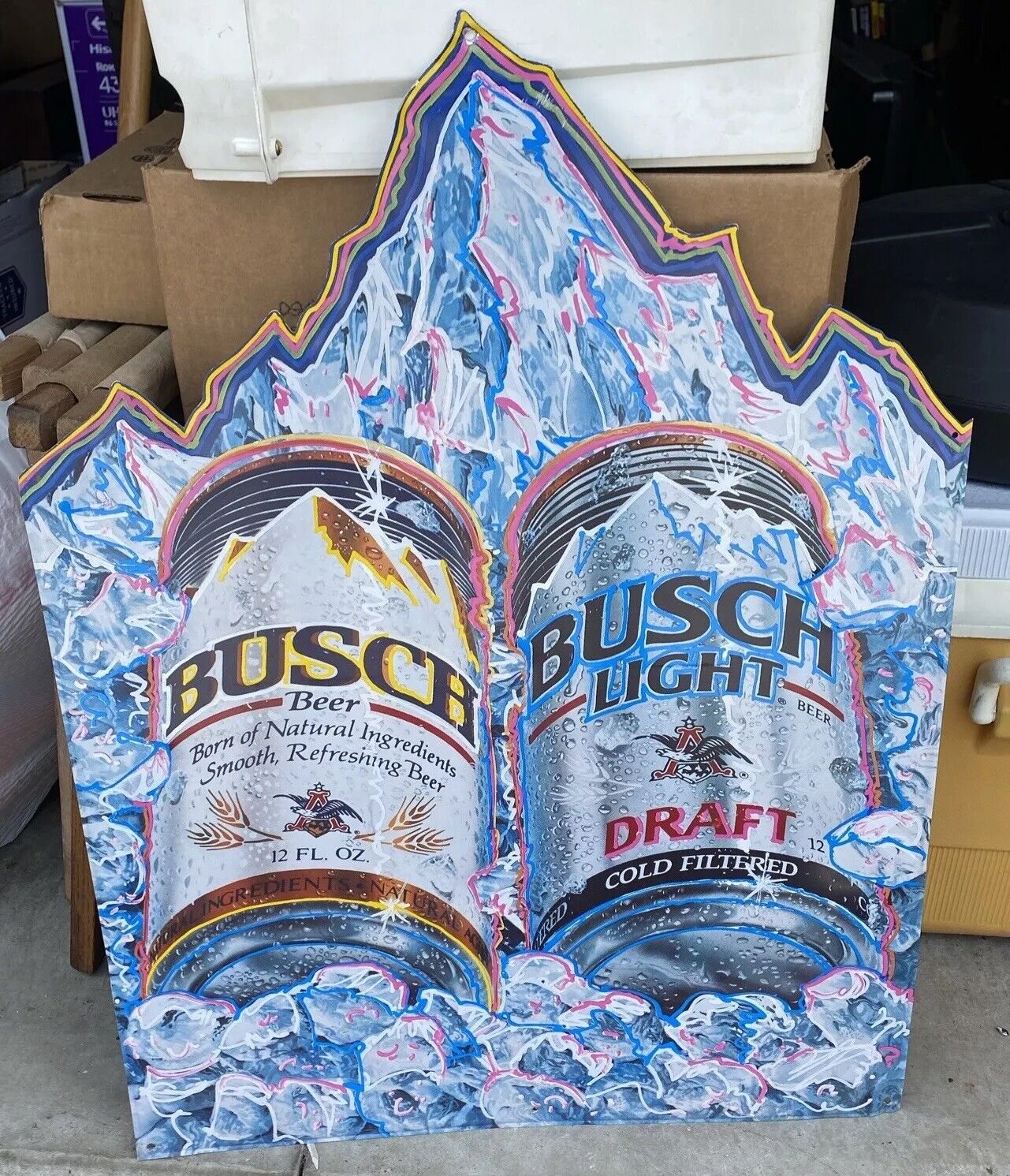 Vintage Busch & Busch Light Draft Tin Beer Sign Big 29 x 22 Inches 1991