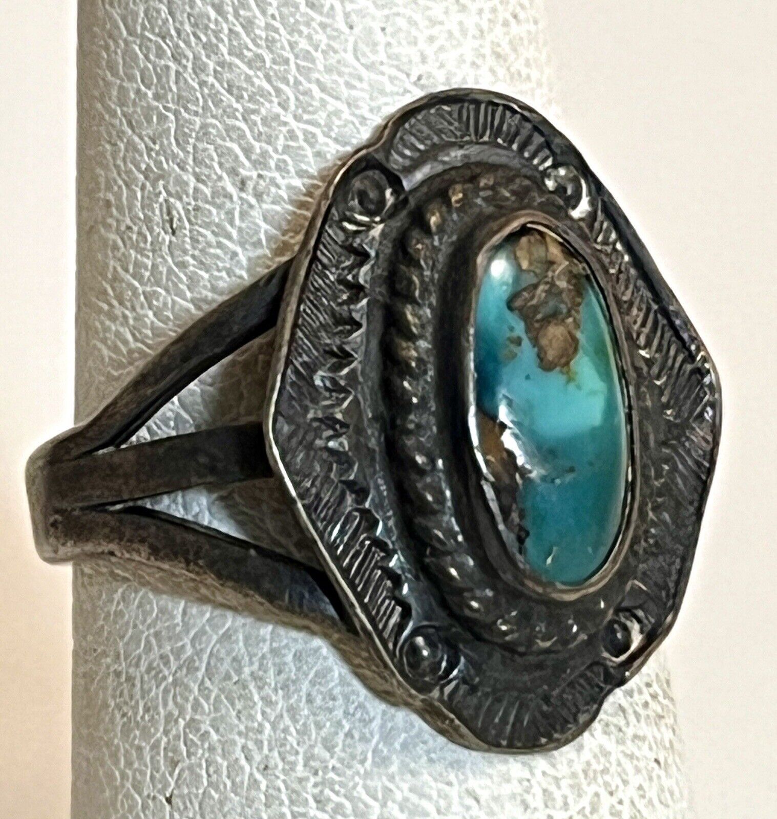 Vintage 70s Unsigned Navajo Natural Persian Turquoise Ring 6.25