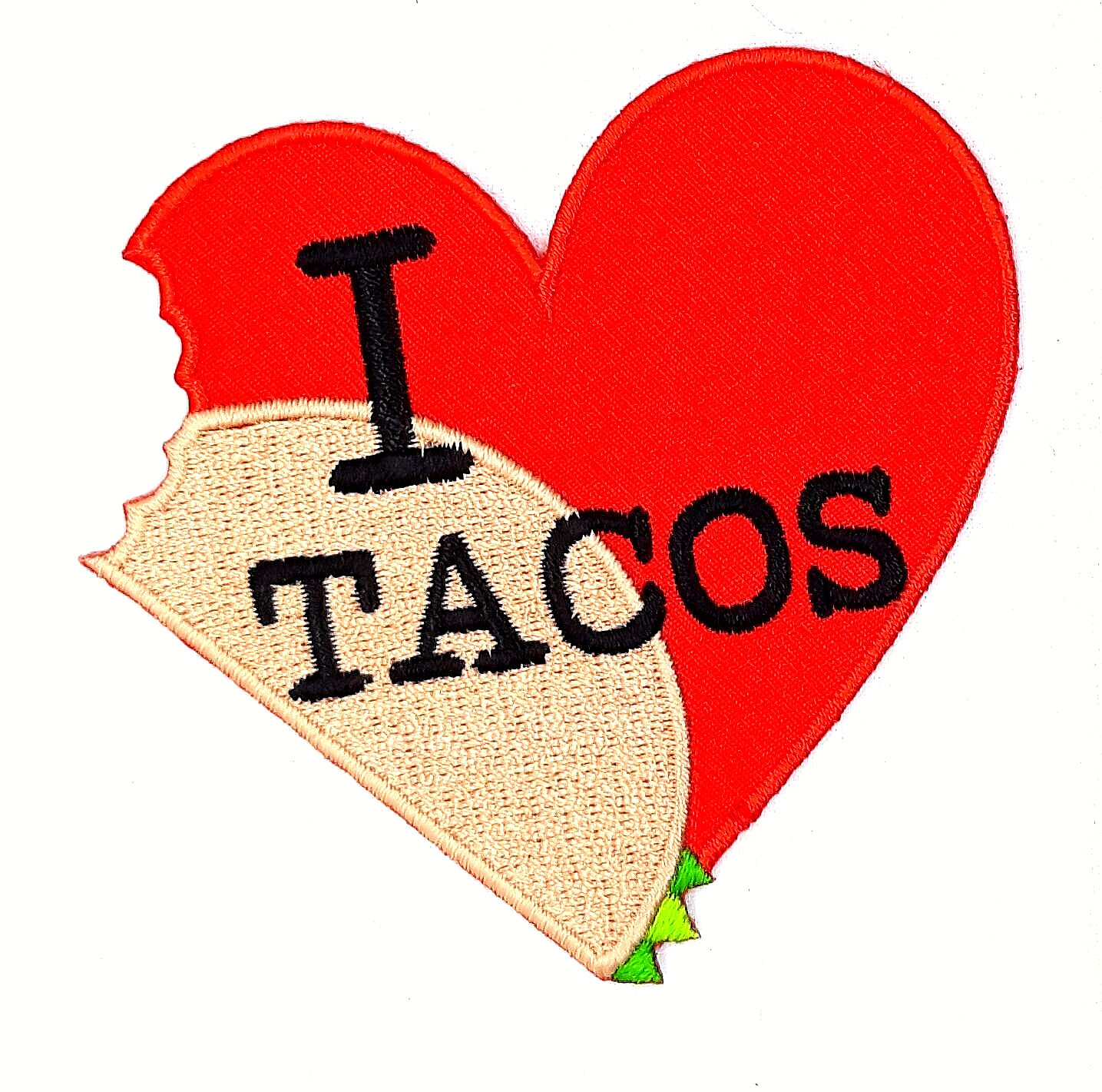 I Love Tacos Iron On Embroidered Patch 3 1/8\