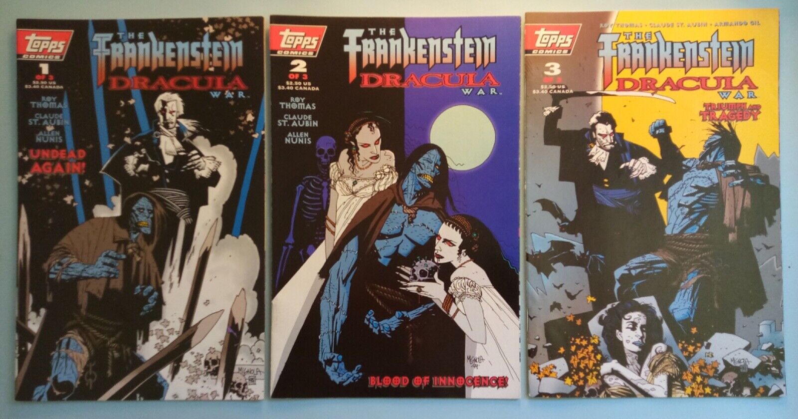 The Frankenstein Dracula War #1-3 Complete Set Topps Comics 1995 Mint Condition