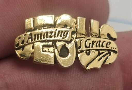 VTG Lapel Pinback Hat Pin Gold Tone Jesus Amazing Grace Religious Pin