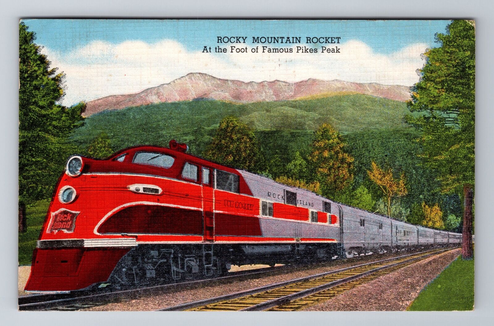 Rocky Mountain Rocket, Train, Transportation, Antique, Vintage c1945 Postcard