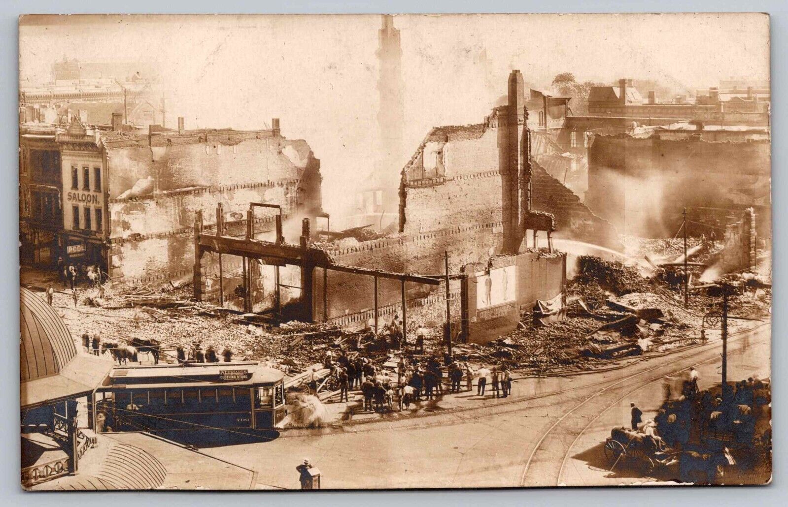 Postcard RPPC Disaster Debris Trolley 1906 Earthquake Fire San Francisco CA