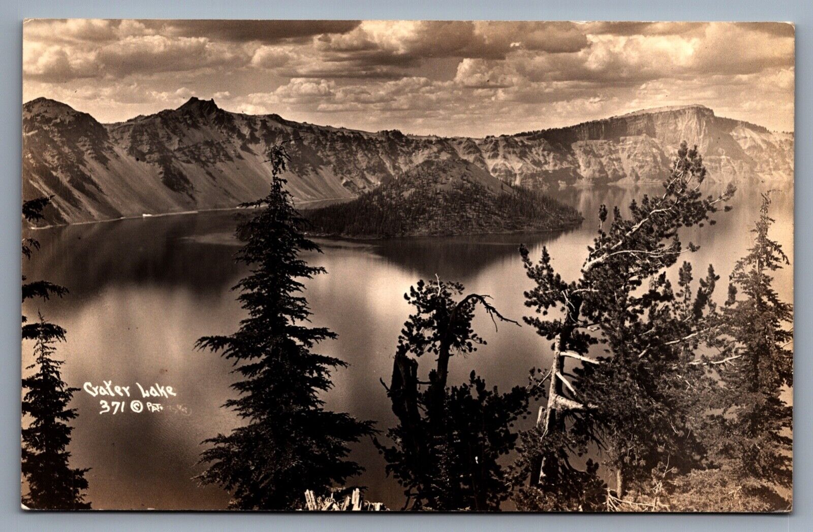 RPPC Postcard Wizard Island South Rim View Crater Lake Oregon c1930s Unposted