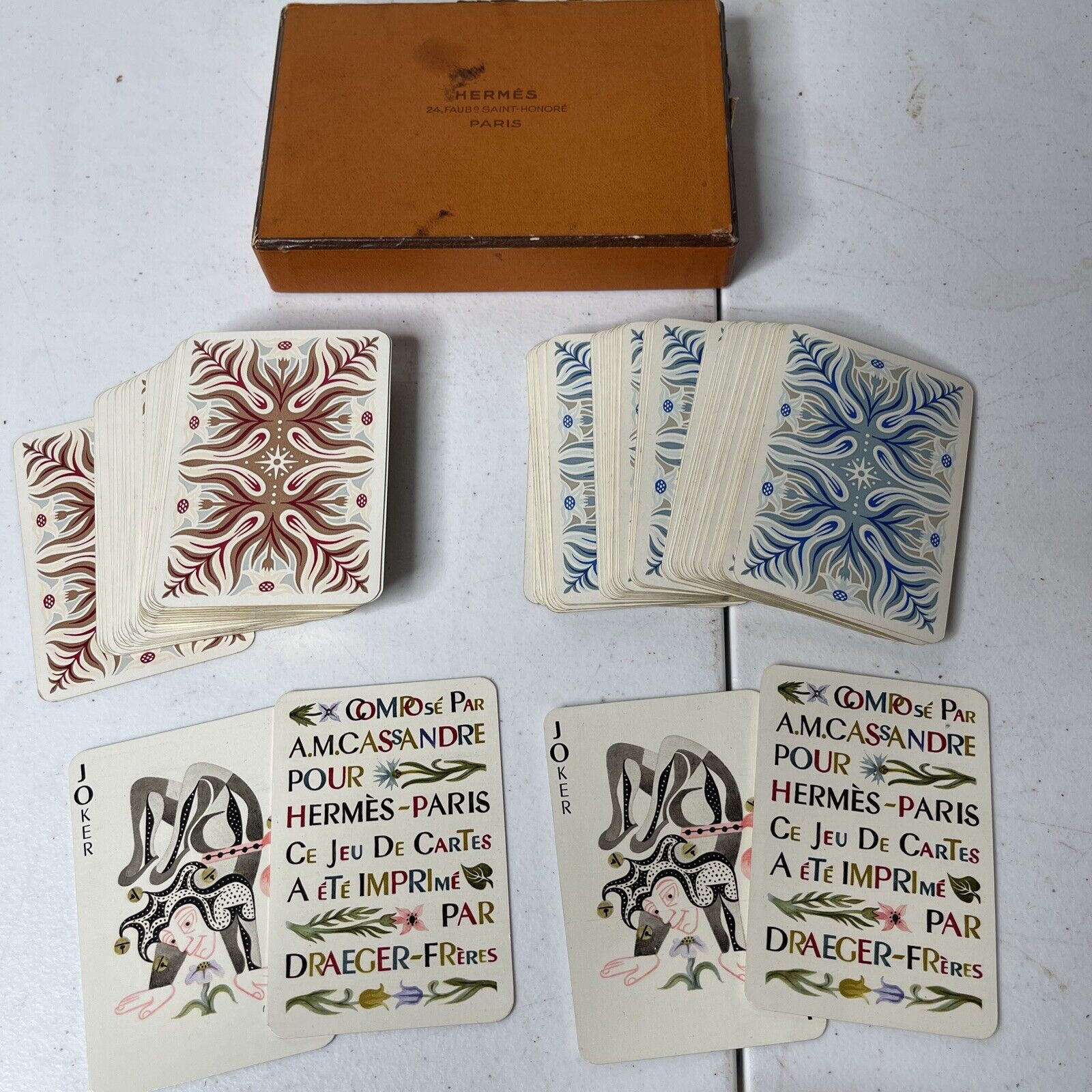 Hermes Poker Case & Cards - Rare 1948 Vintage Leather case with Cassandre Cards 