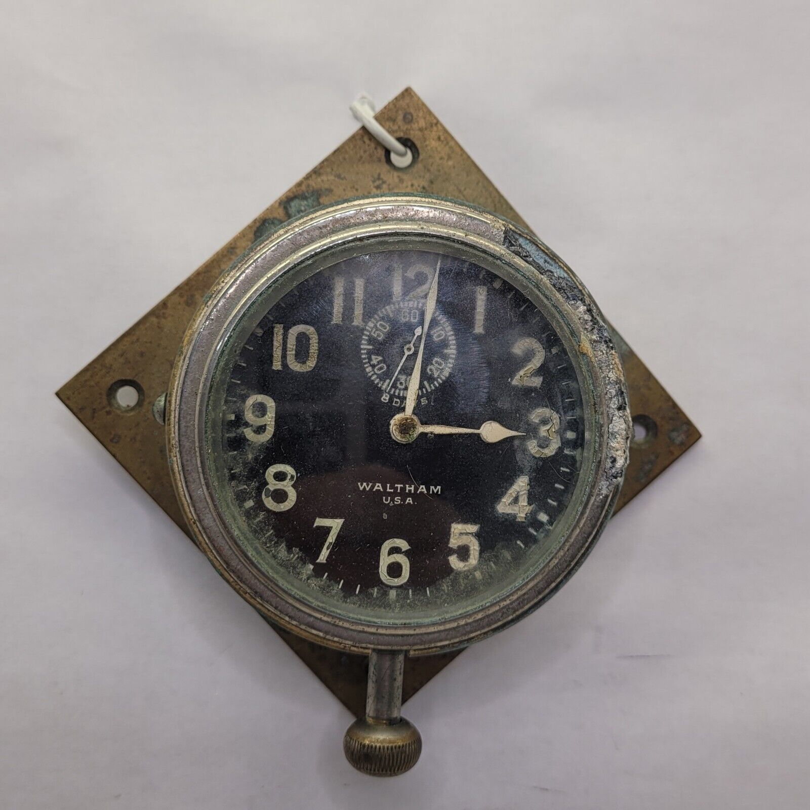 Vintage Waltham 8 Day Car Auto Clock Black Dial  Beveled Glass PARTS/REPAIR 