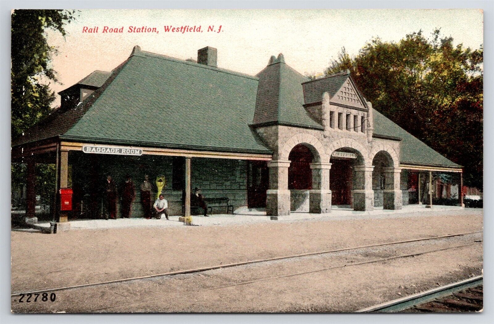 Postcard c1920 Railroad Station Westfield New Jersey NJ People Waiting