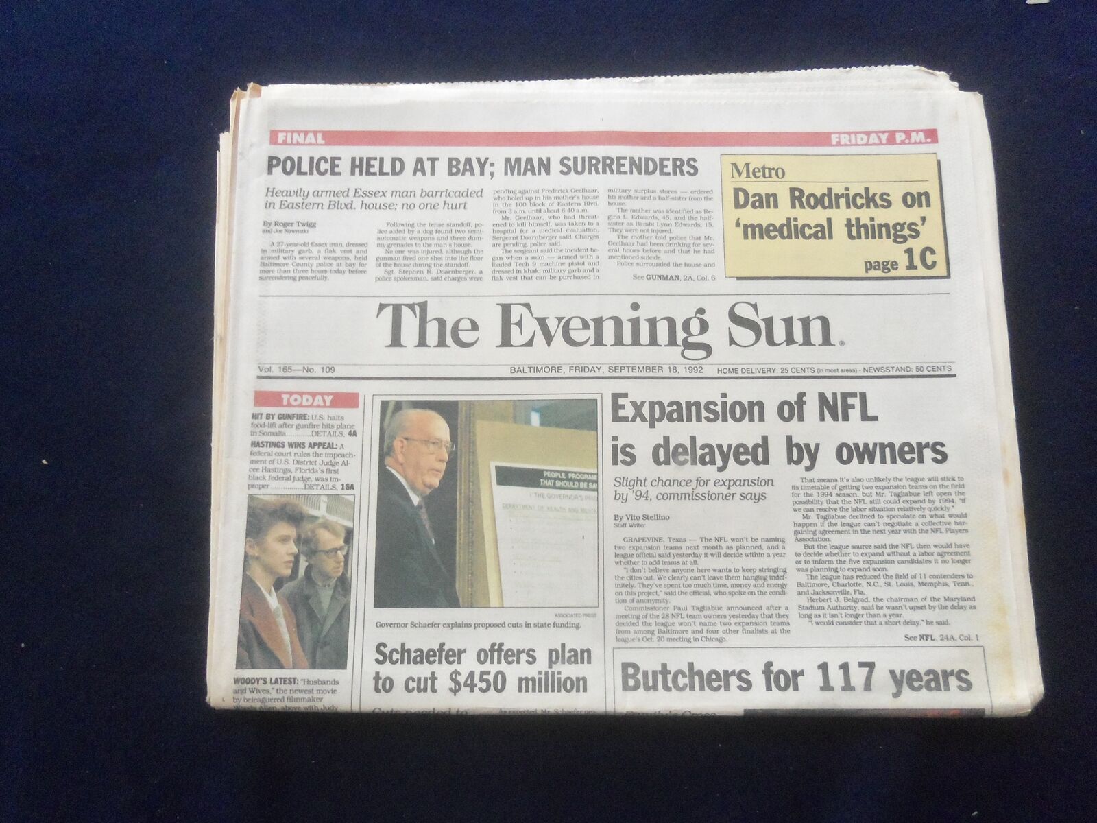1992 SEP 18 THE EVENING SUN NEWSPAPER - BALTIMORE, MD - NFL EXPANSION - NP 6123