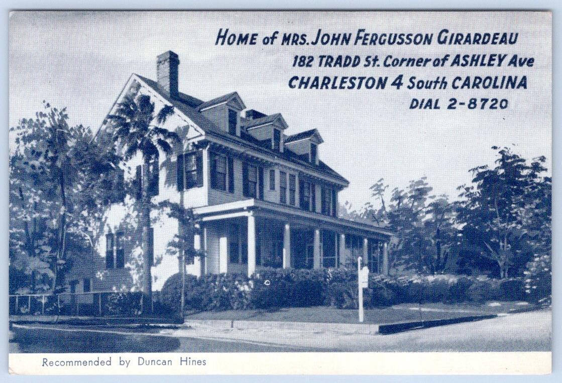 1930's CHARLESTON SC TOURIST HOME DUNCAN HINES JOHN FERGUSSON GIRARDEAU POSTCARD