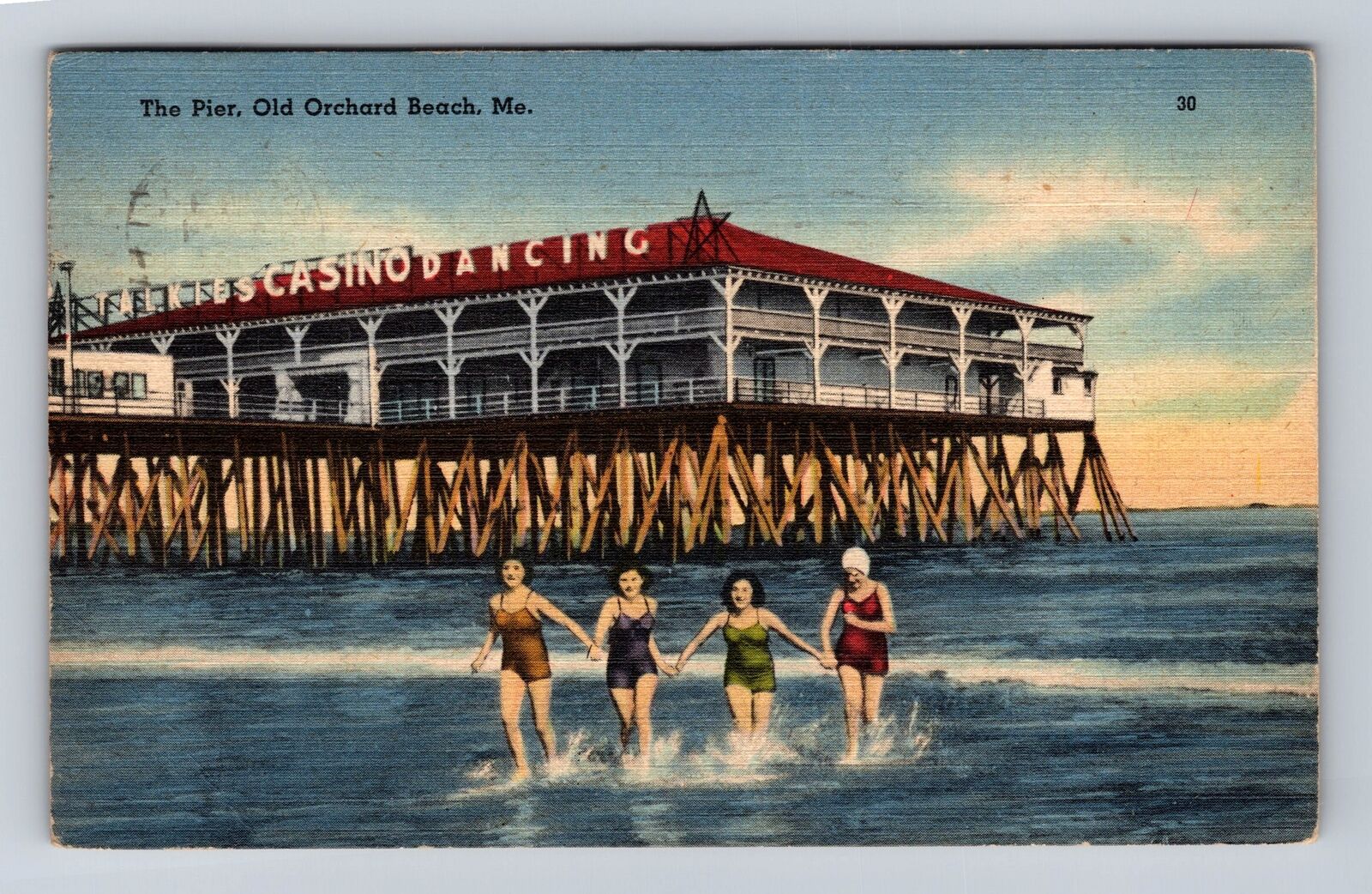 Old Orchard Beach ME-Maine, The Pier, Antique, Vintage c1944 Souvenir Postcard