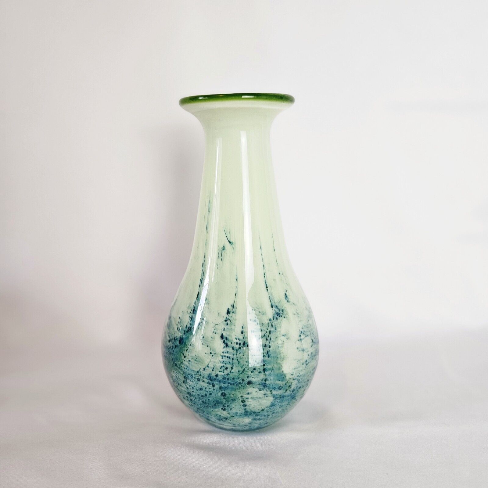 Hand Blown Teardrop shaped Glass Vase, Blue Green Art Vase