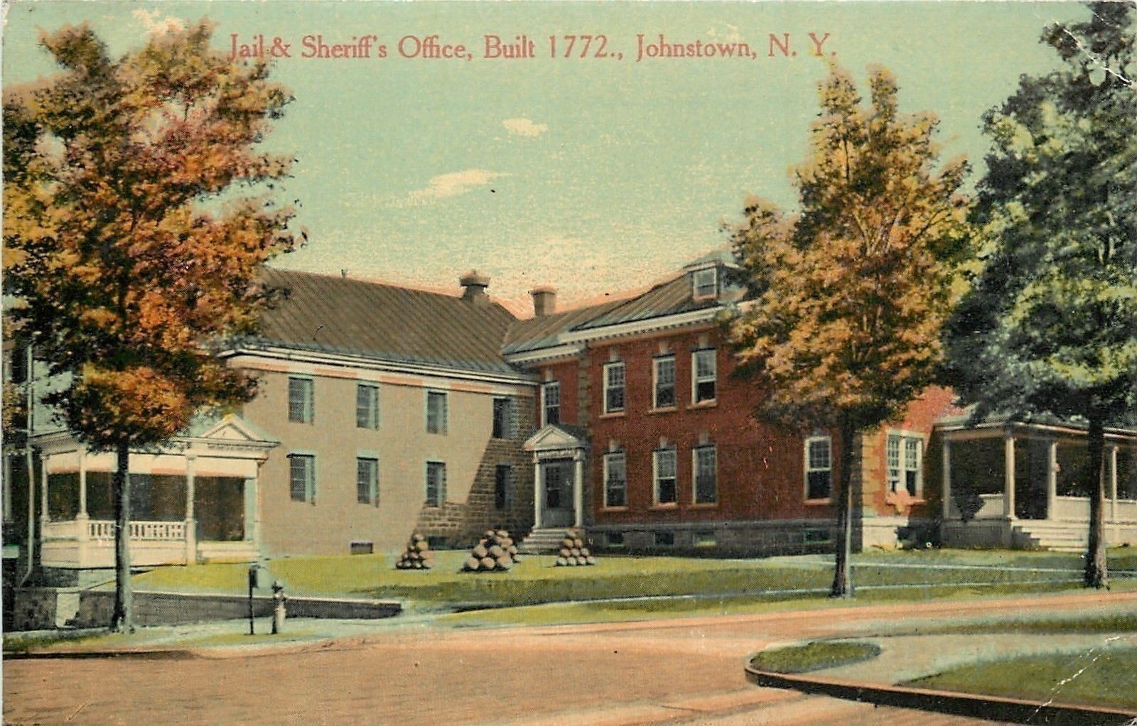 Johnstown New York~Jail & Sheriff\'s Office~Cannon Balls on Lawn~1911 Postcard