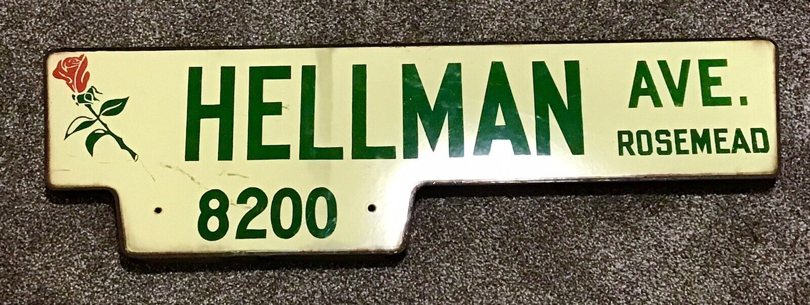 Vintage Rosemead California Hellman Hell Man Double Sided Porcelain Street Sign