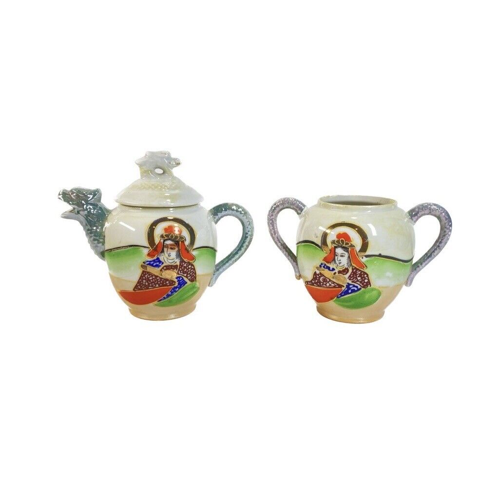 Vintage Mepoco Ware Tea Pot And Vase Hand Painted Japan Lusterware