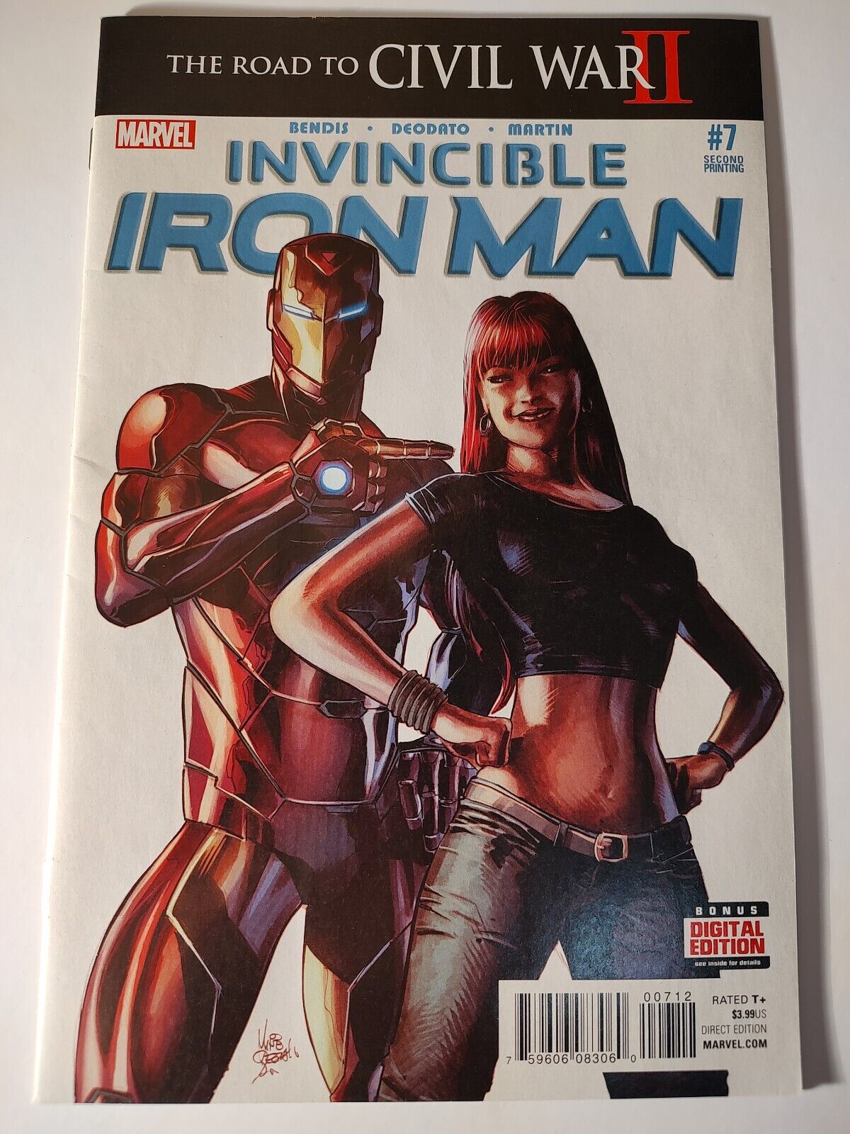 Invincible Iron Man #7, 2nd Print, 1st cameo Riri Williams/Ironheart, Est. VF/NM