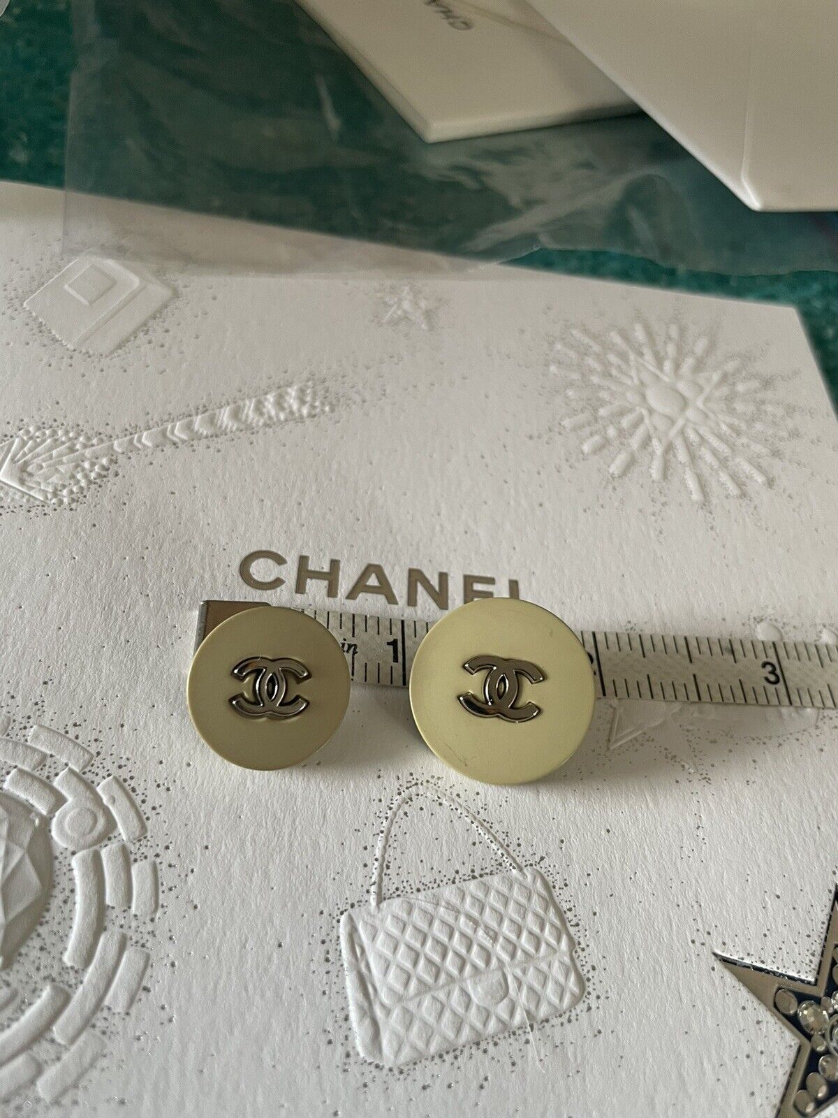 Chanel Button Vintage Beige Khaki(ish) with Silver Logo