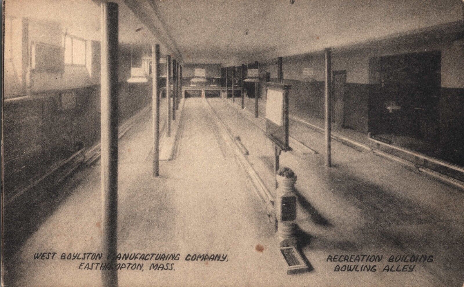 Bowling Alley Recreation Building West Boylston Mfg Co Easthampton MA Postcard