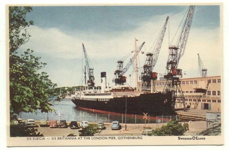 S/S Suecia - S/S Britannia Ship at London Pier Gothenburg Postcard ~