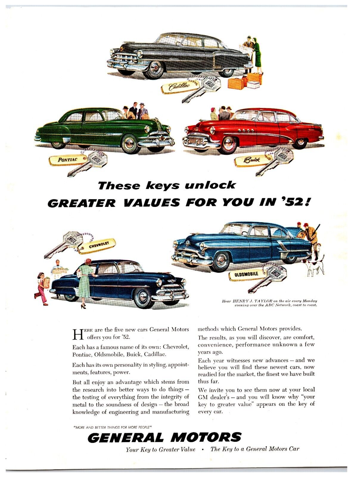 1952 General Motors Cars - Original Print Advertisement (8in x 11in)