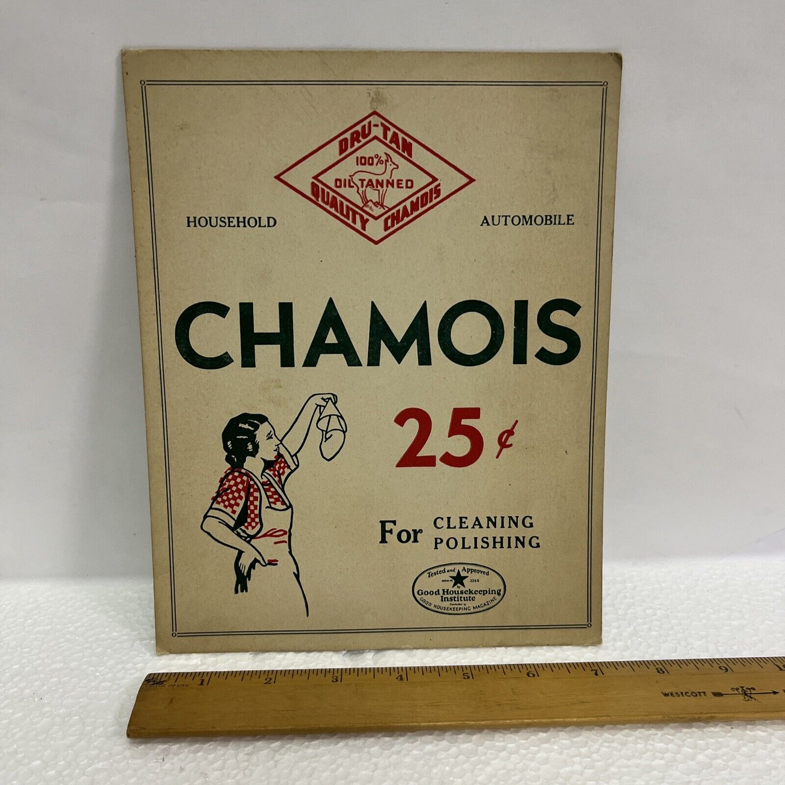 Vintage Dru-Tan Oil Tanned Chamois 25 Cents Cardboard Sign