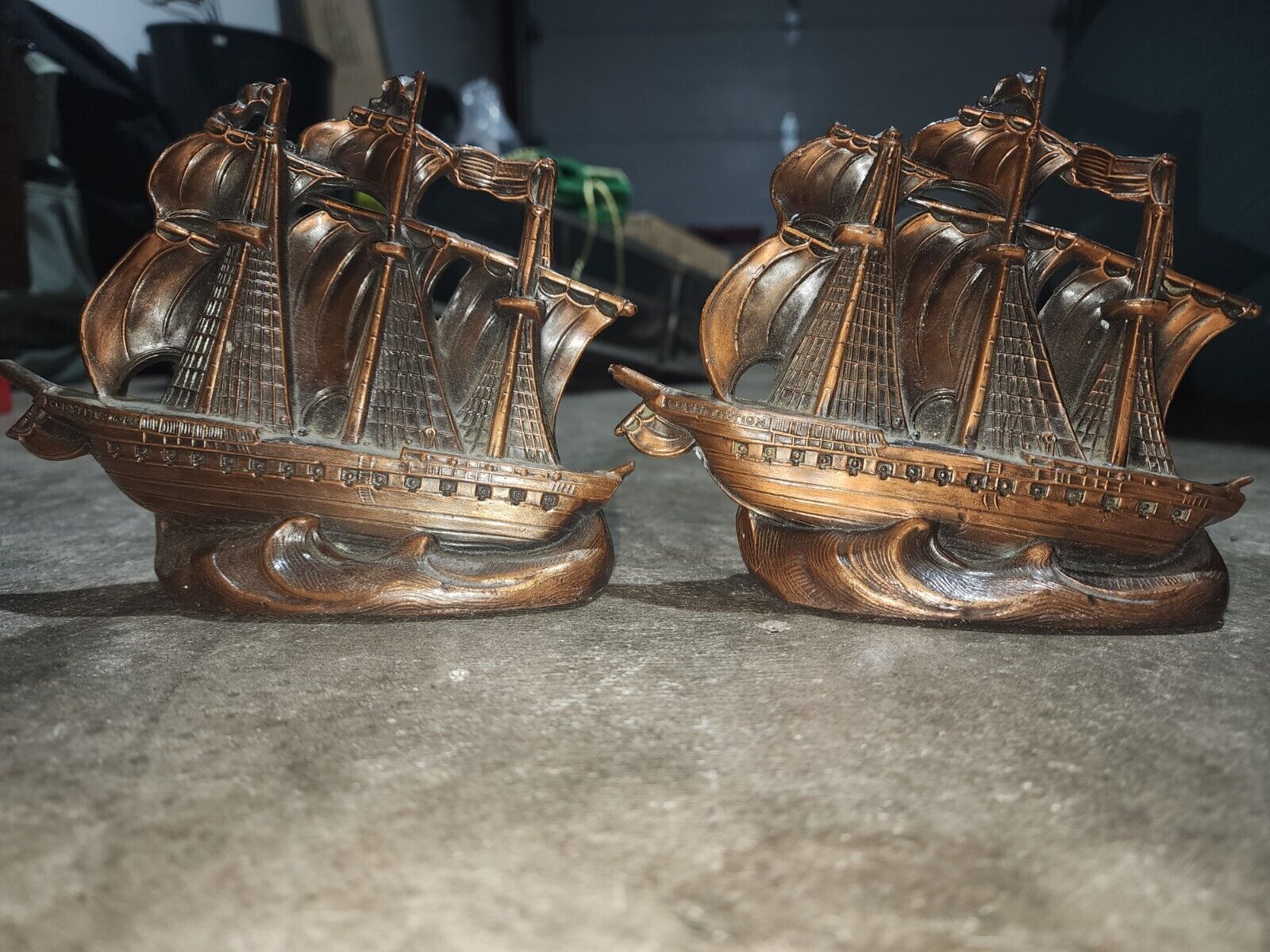 antique old ironsides spanish ship bookends