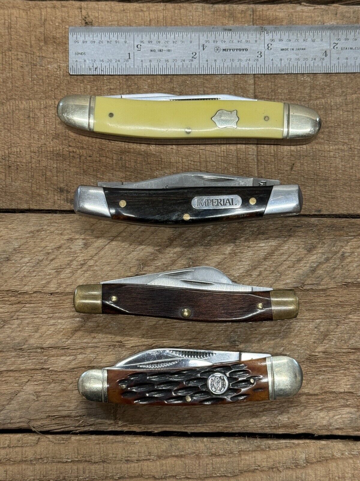 4 Pocket Knives Stockman Imperial Schrade Frontier Rough Rider Nice Shape