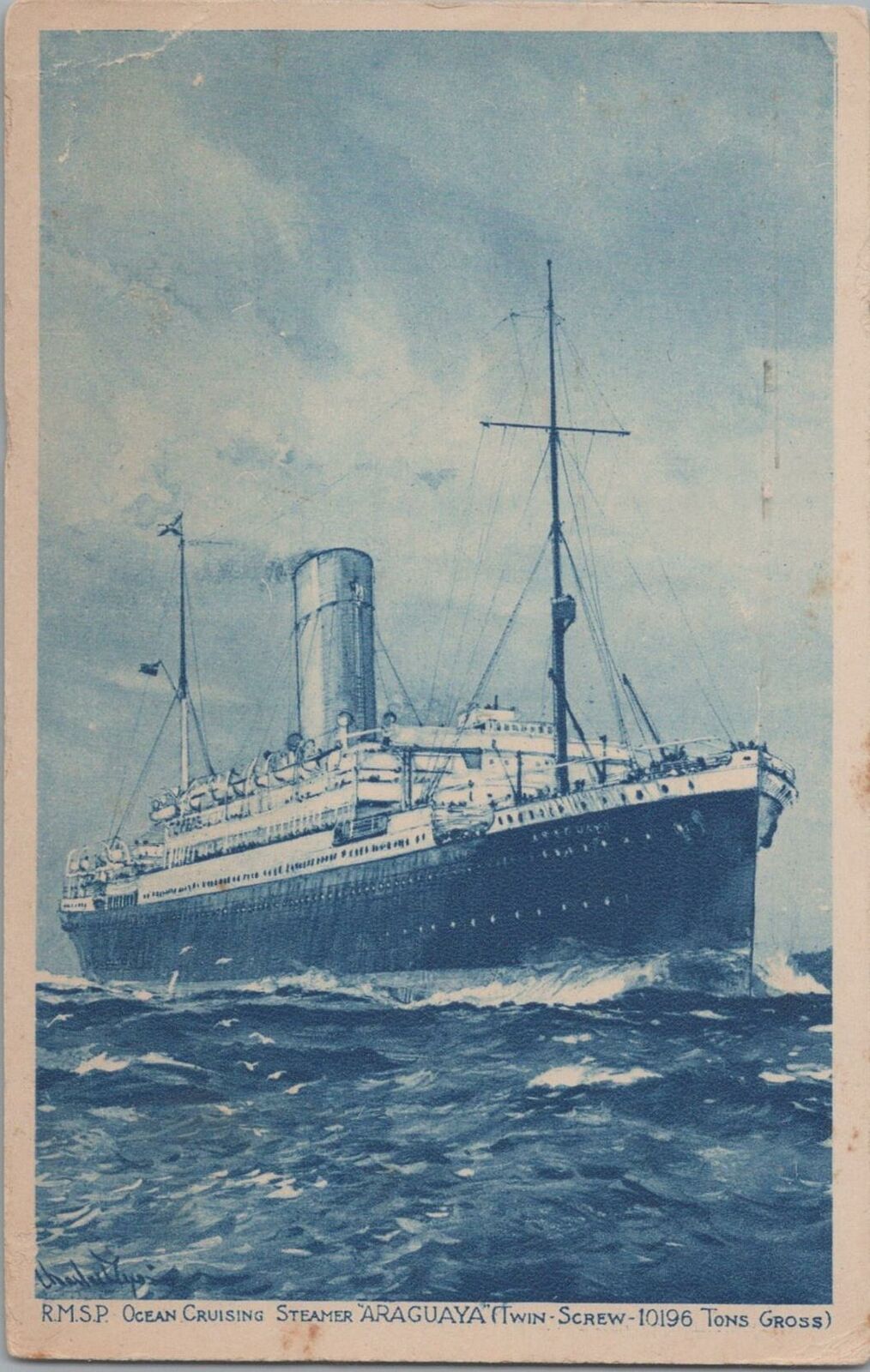 Postcard RMSP Ocean Cruising Steamer Araguaya Twin Screw 