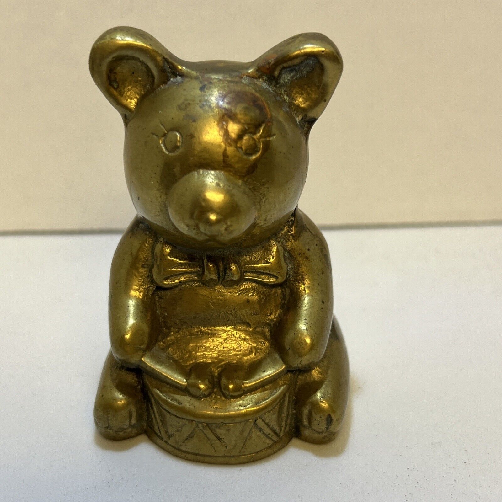 Vintage Brass Teddy Bear Drummer Toy Bear Figurine 3\