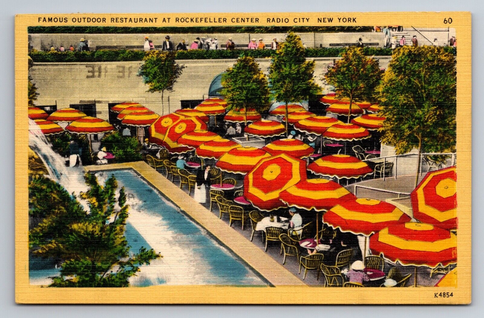 Outdoor Restaurant At Rockefeller Center New York Vintage Linen Posted 1949