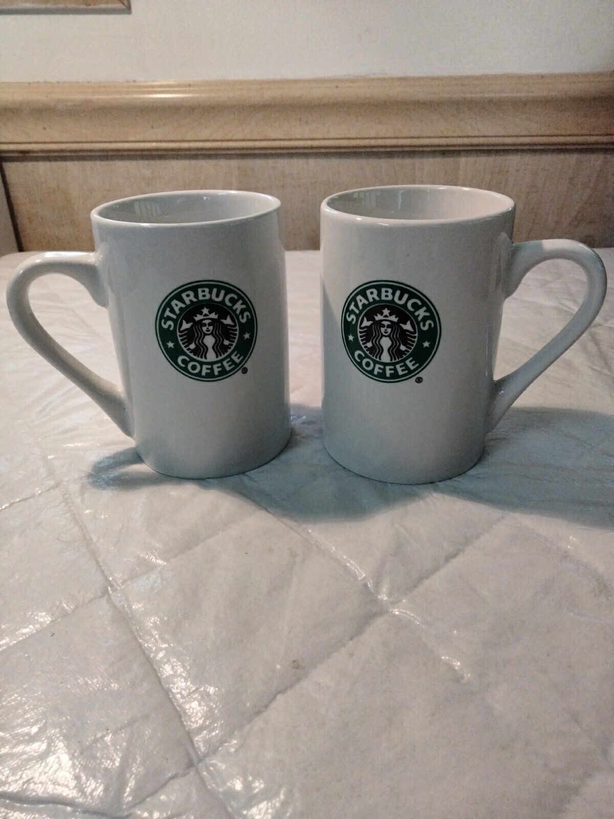 2008 Starbucks Coffee Mug White - Classic Siren Mermaid Logo 10 oz  (Lot of 2)