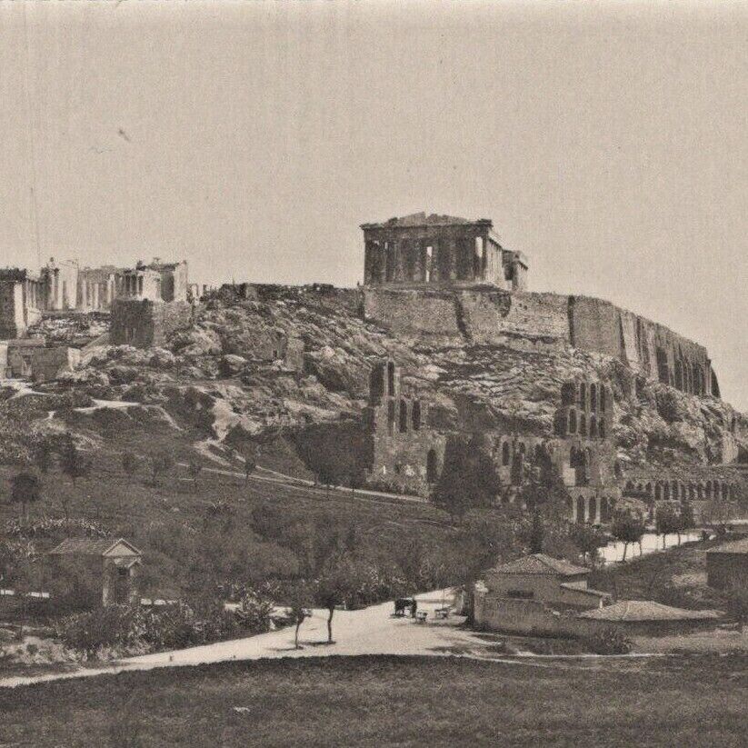 Vintage 1900s RPPC Acropolis View From Socrates Prison Athens Greece Postcard
