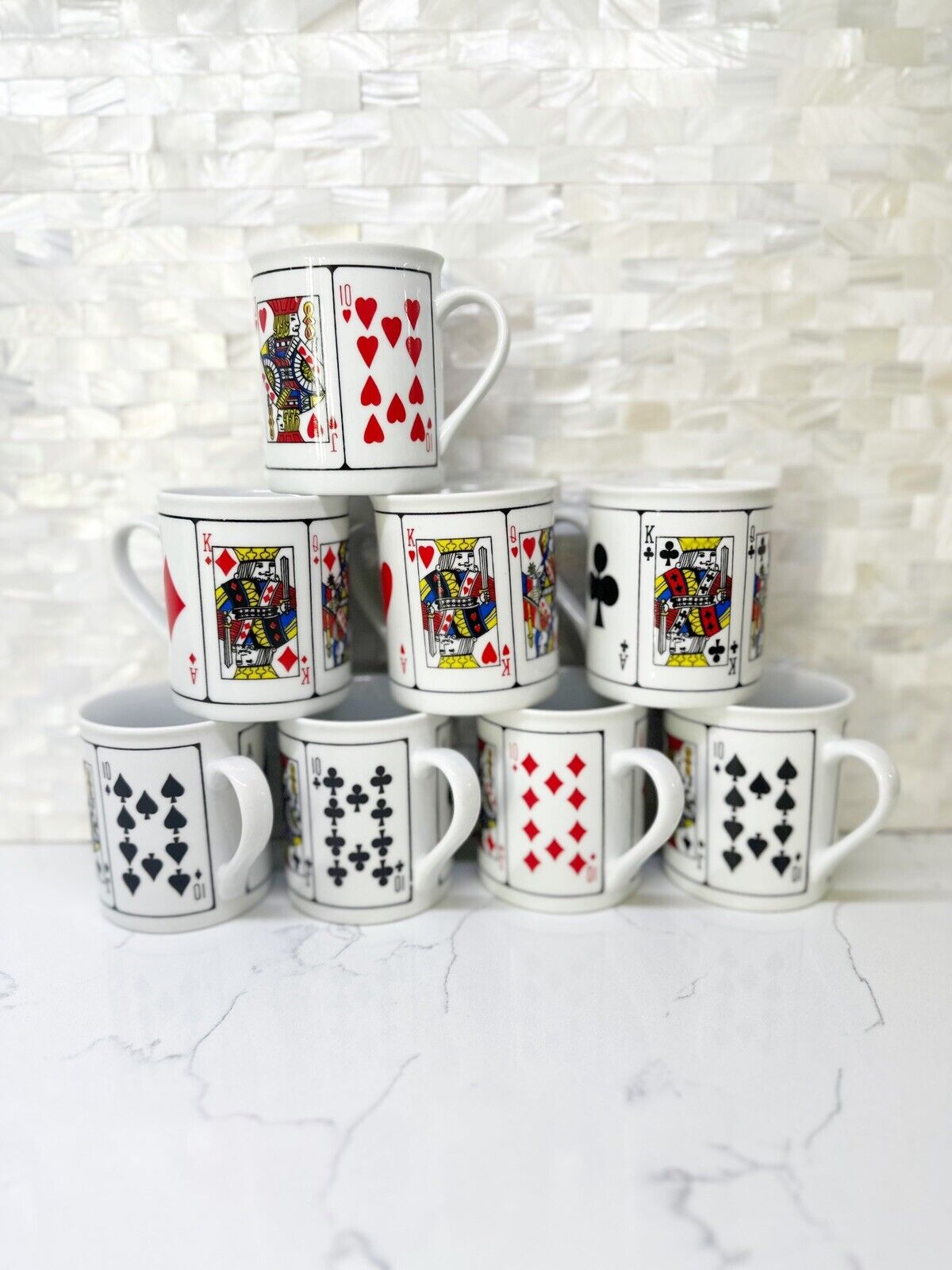 A Vintage Royal Flush Spade Playing Cards Ceramic Coffee Mug Cup Jobar Vtg Set 8