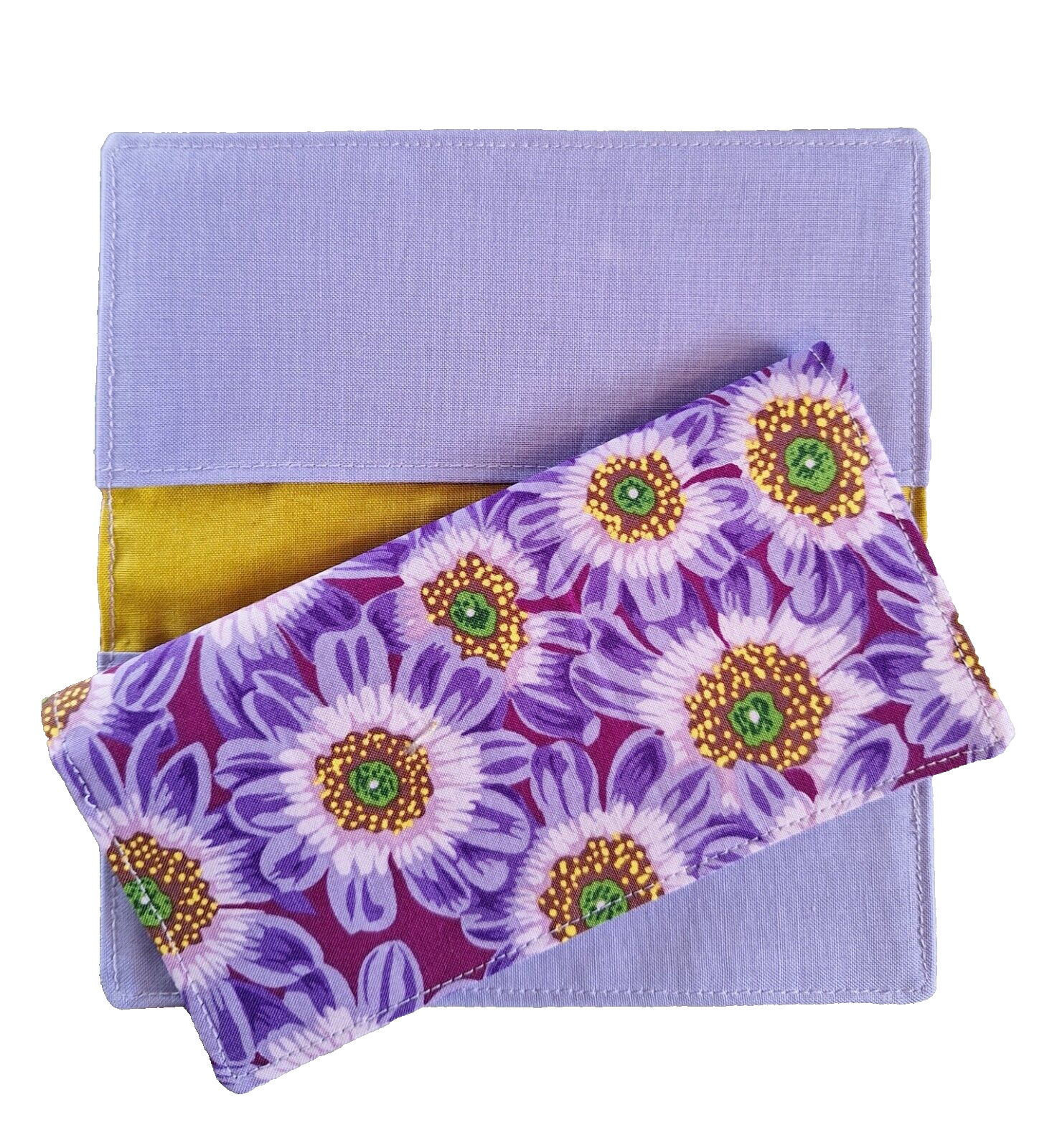 Cotton Fabric Purple Floral Checkbook Cover