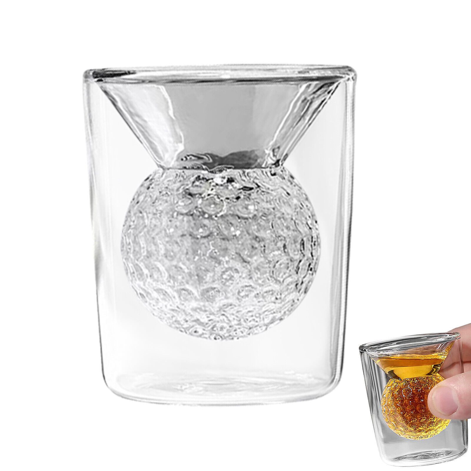 Golf Ball Shot Glasses Round, Clear, Double Walled Glass Cups Glass Shot Cups
